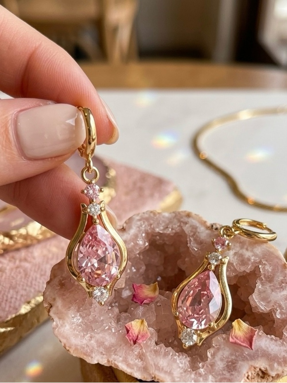 NWT White House Black Market Pink Crystal Teardrop Huggie Drop Earrings